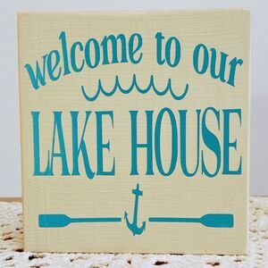 Hand Crafted Coastal Tiered Tray Decor Welcome to our Lake House Mini Wood Sign